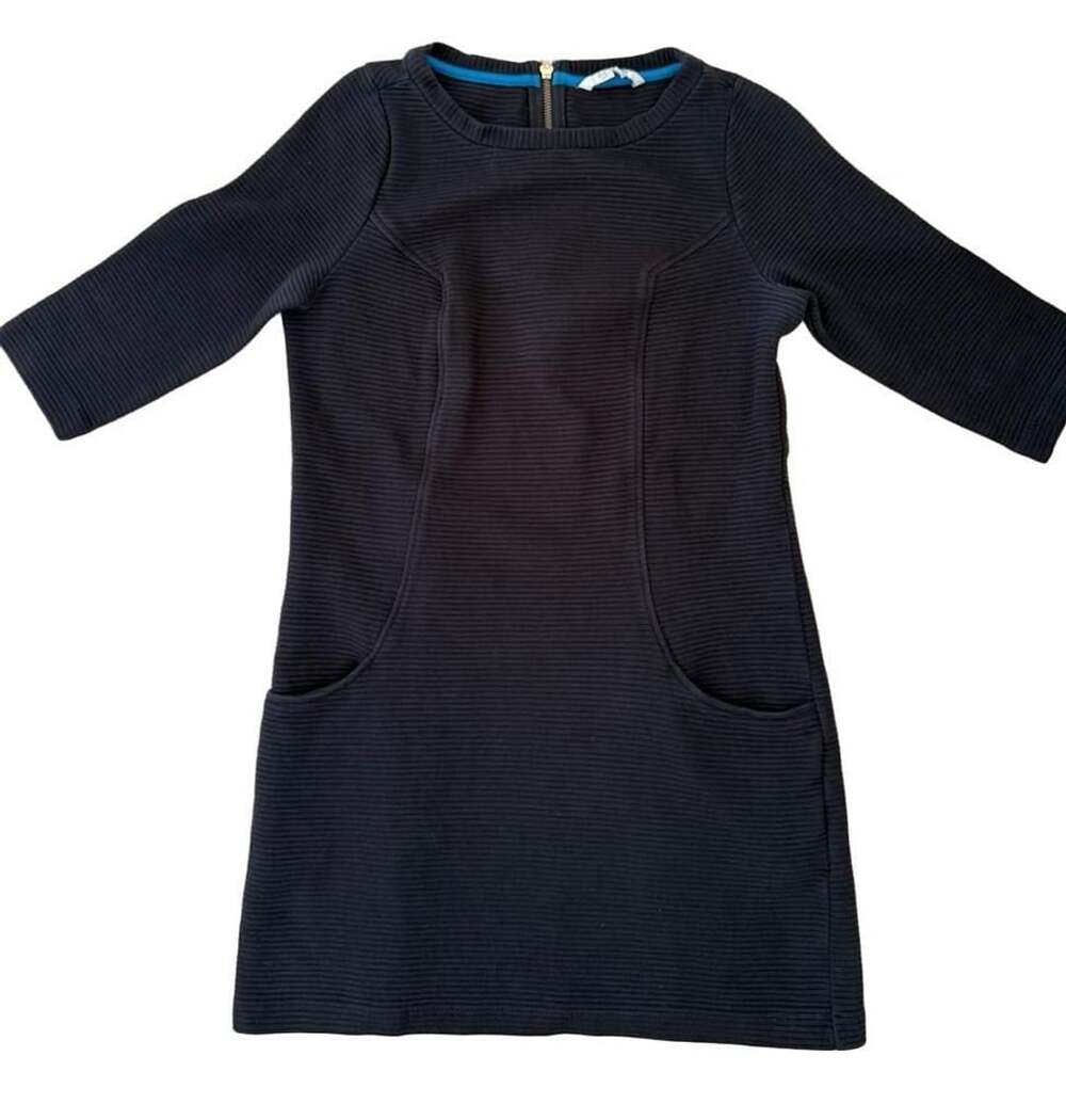 Boden Black Ribbed Jacquard Shift Dress with Pockets Size 8P